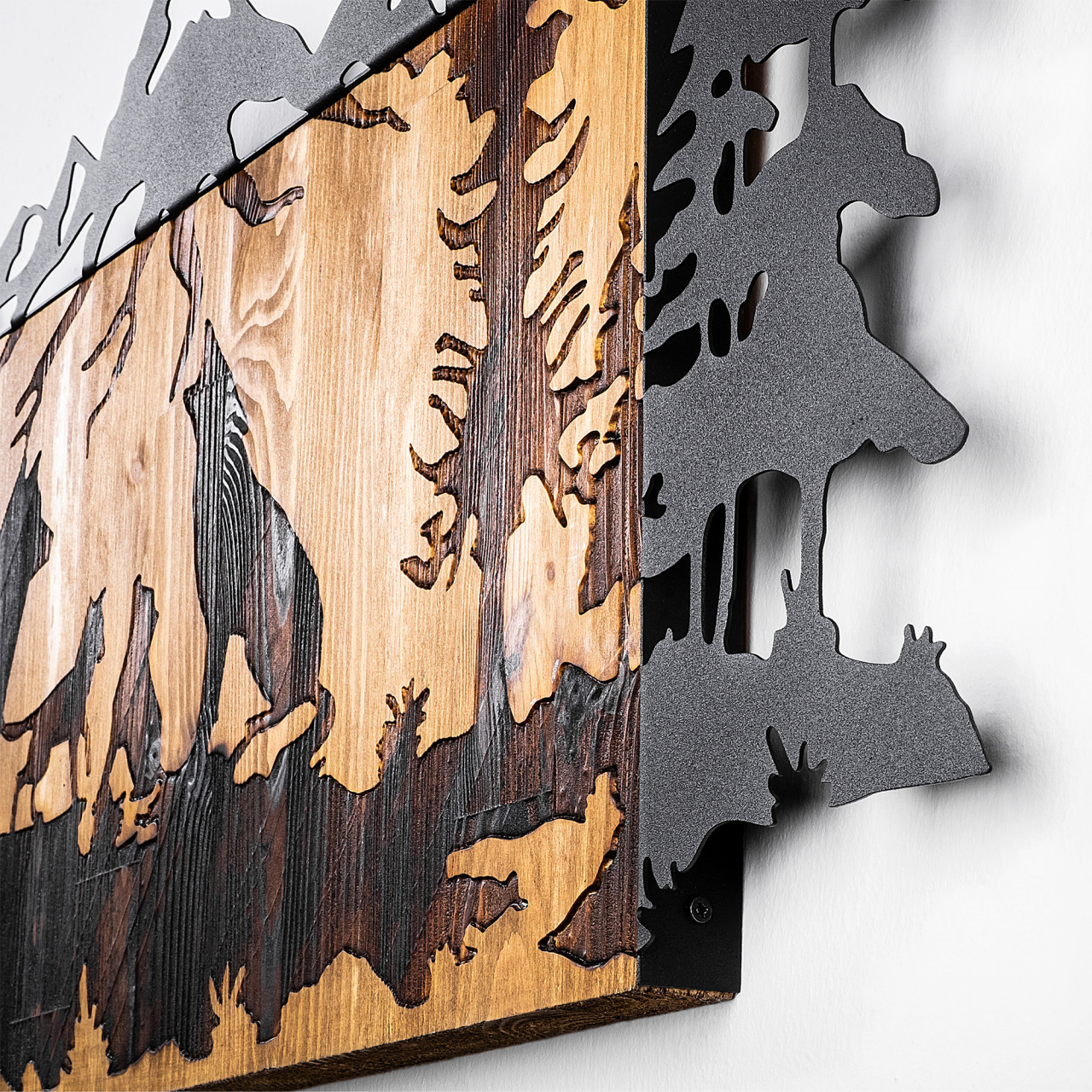 Poze Accesoriu decorativ de perete din lemn Wolves