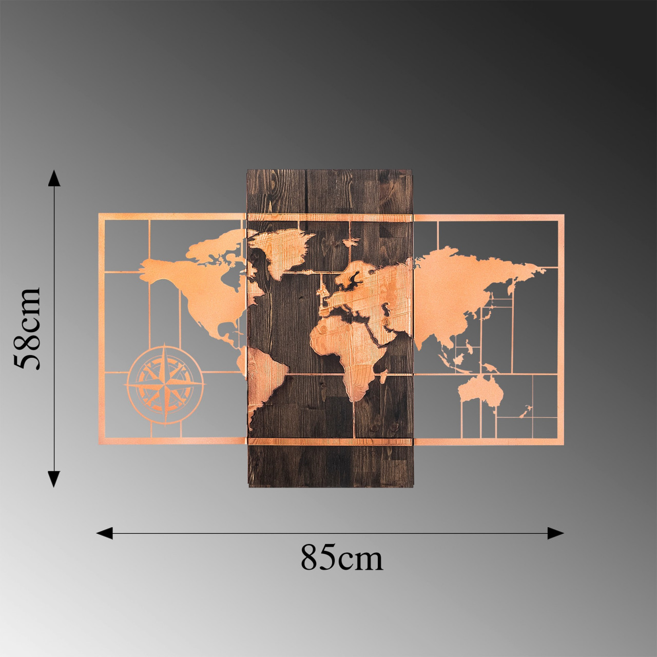 Poze Accesoriu decorativ de perete din lemn World map nuc/cupru