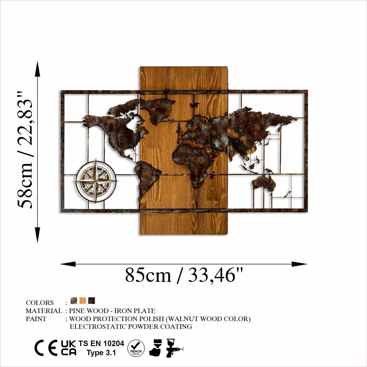 Poze Accesoriu decorativ de perete din lemn World Map With Compass 5