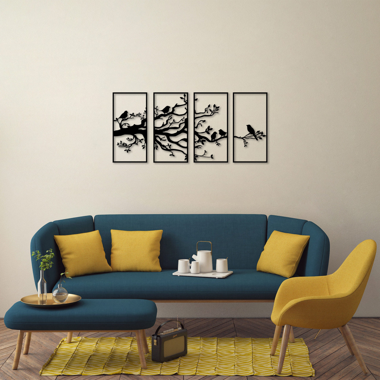 Poze Accesoriu decorativ de perete metalic Tree Branch And Birds - 269