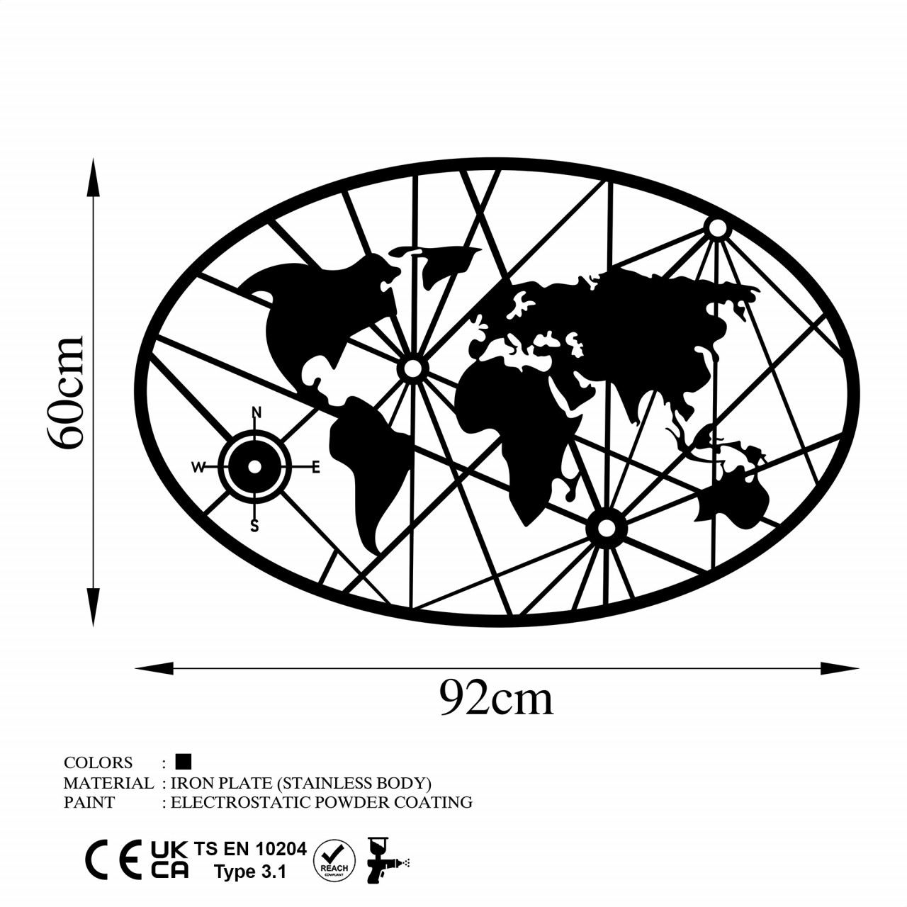Poze Accesoriu decorativ de perete metalic World Map 8-L v2