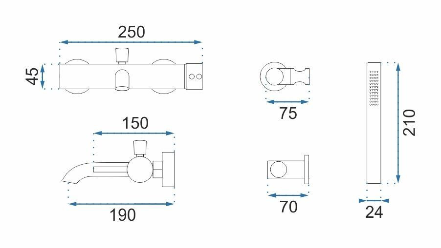Poze Baterie pentru cada Lungo negru metalic