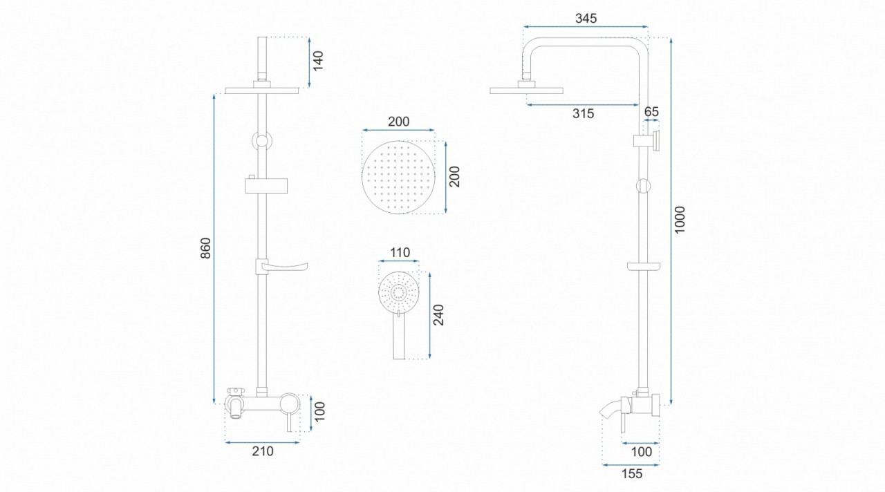 Poze Baterie pentru dus Luis negru mat - H 105 cm