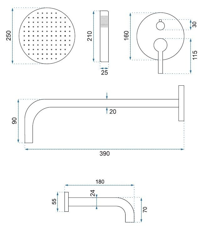 Poze Baterie pentru dus Lungo negru mat