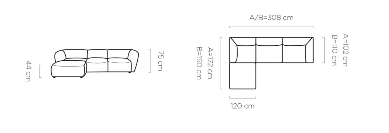 Poze Coltar Candelo mini - B80xL308xl190xh88 cm