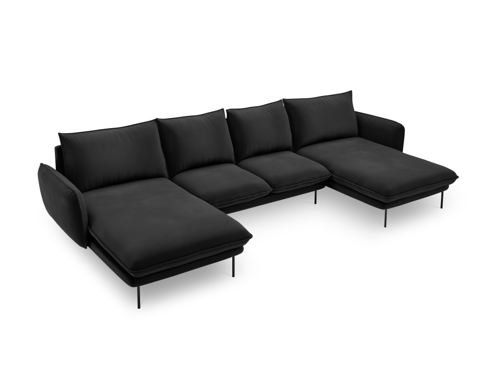 Poze Coltar tapitat Vienna 6 locuri velvet/picioare negru – L350 x l170 x h95