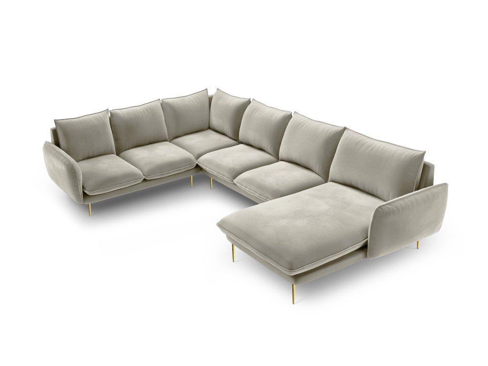 Poze Coltar tapitat Vienna 7 locuri velvet/picioare gold – L330 x l235 x h95