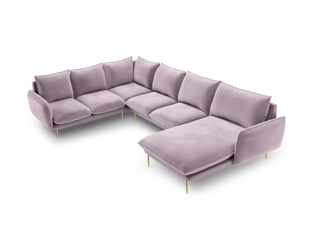 Poze Coltar tapitat Vienna 7 locuri velvet/picioare gold – L330 x l235 x h95