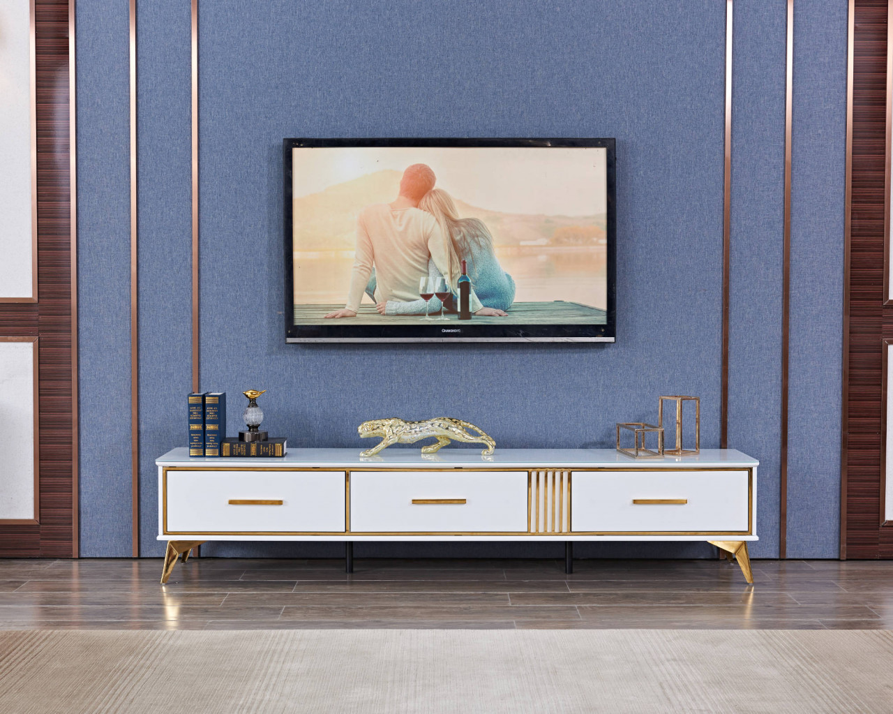 Poze Comoda TV Laval alb/gold – H41 cm