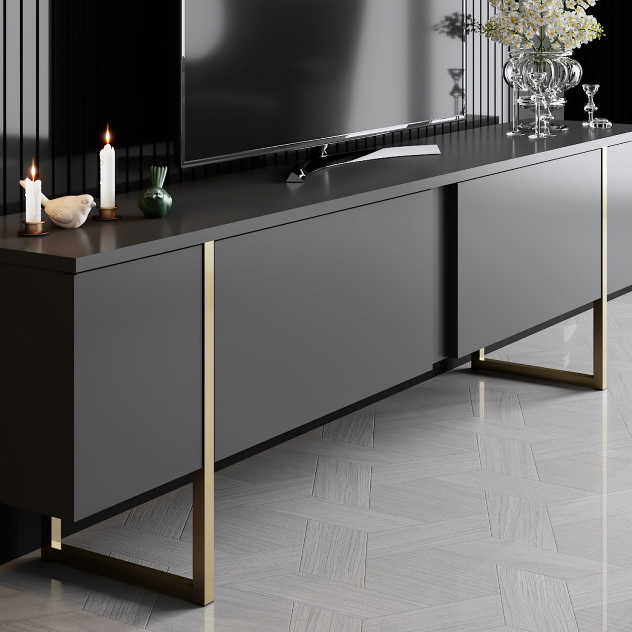 Poze Comoda TV Luxe antracit / auriu