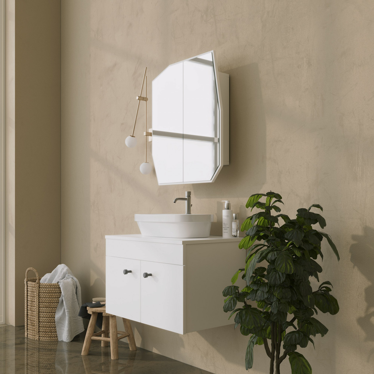 Poze Dulap de baie Quartz alb L50 cm - H45 cm + Oglinda L70 cm - H60 cm