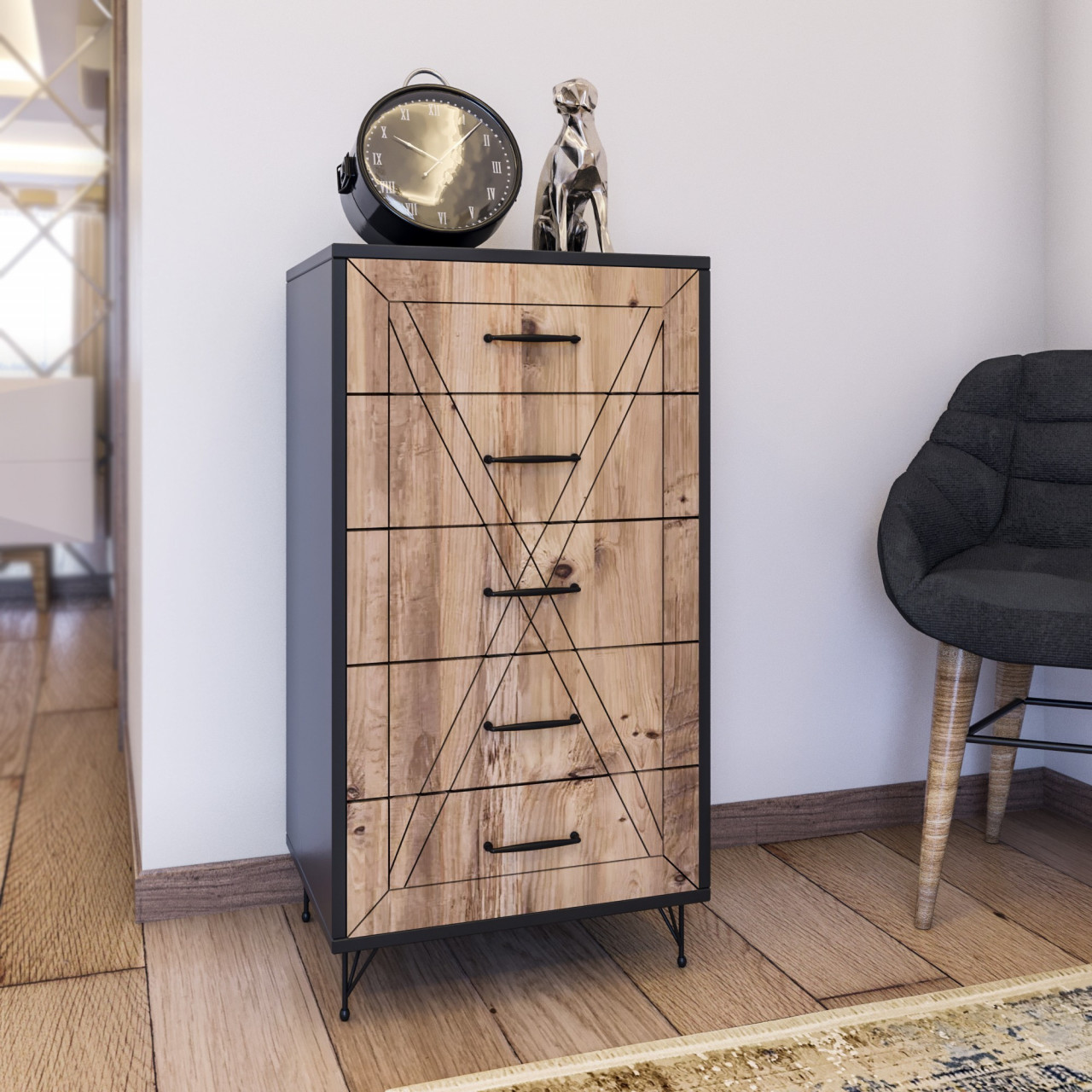 Poze Dulap MDF Planet antracit/stejar L 50 cm - H95 cm