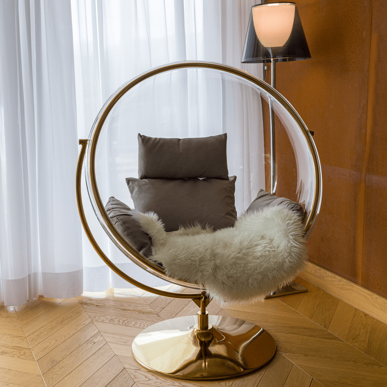 Poze Fotoliu suspendat cu suport Bubble Tip2 transparent/auriu/gri