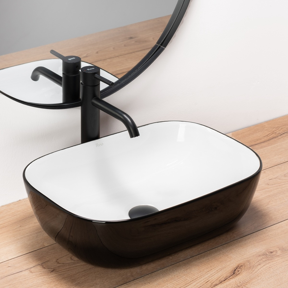 Poze Lavoar Belinda ceramica sanitara negru/alb - 46,5 cm