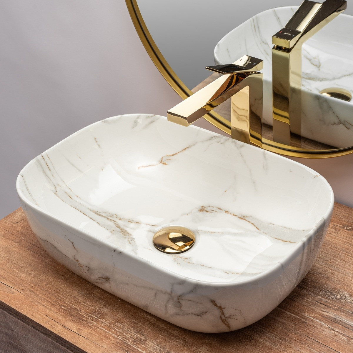 Poze Lavoar Belinda Shiny marmura ceramica sanitara - 46 cm