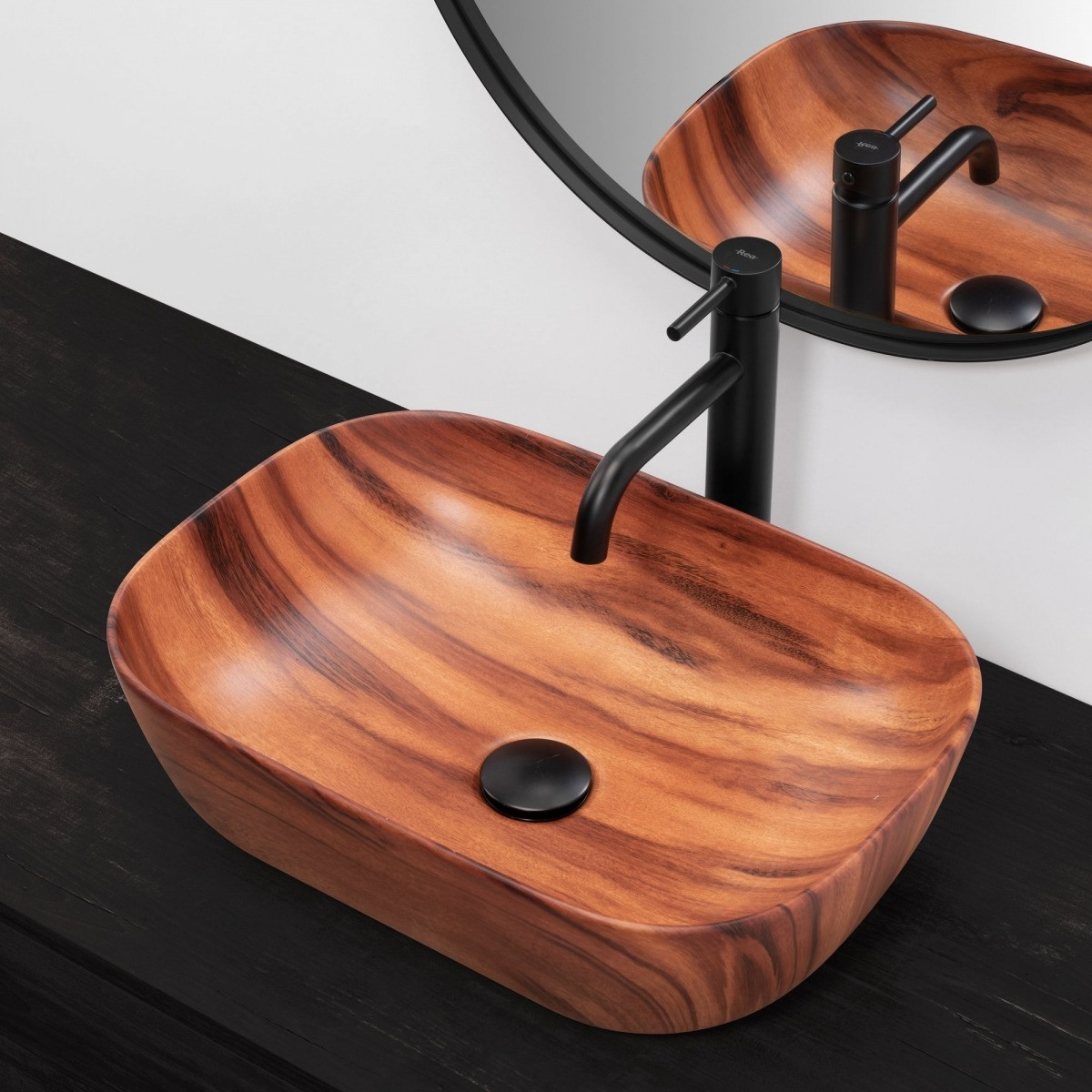Poze Lavoar Belinda Wood ceramica efect de lemn - 46 cm