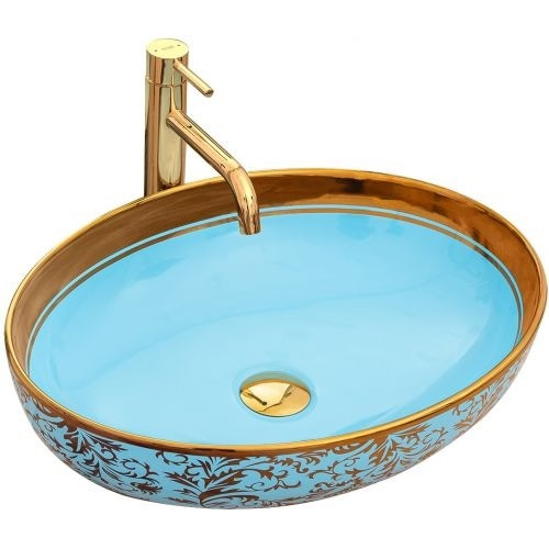 Poze Lavoar Margot ceramica sanitara albastru / gold - 52 cm