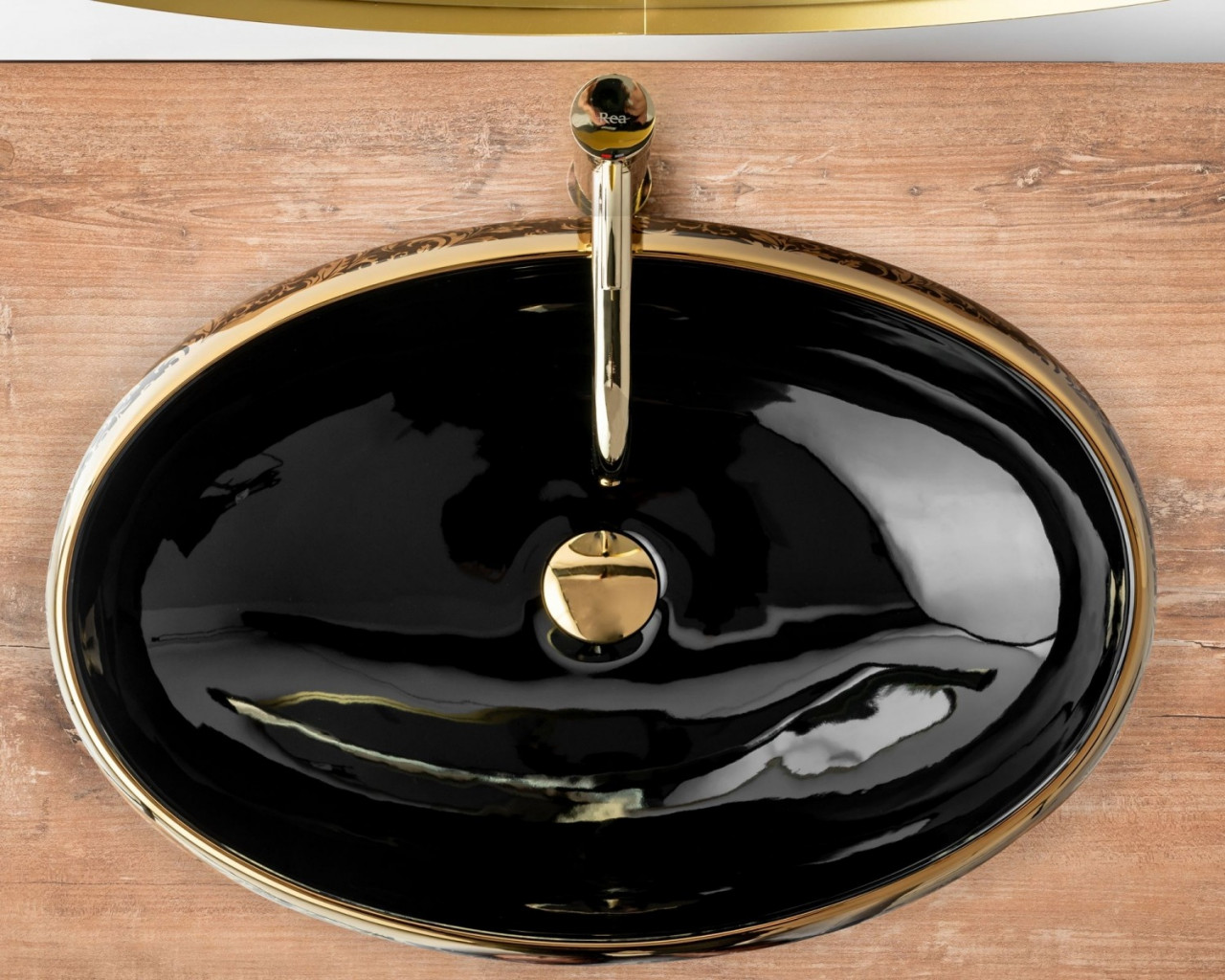 Poze Lavoar Margot ceramica sanitara negru / gold – 52 cm