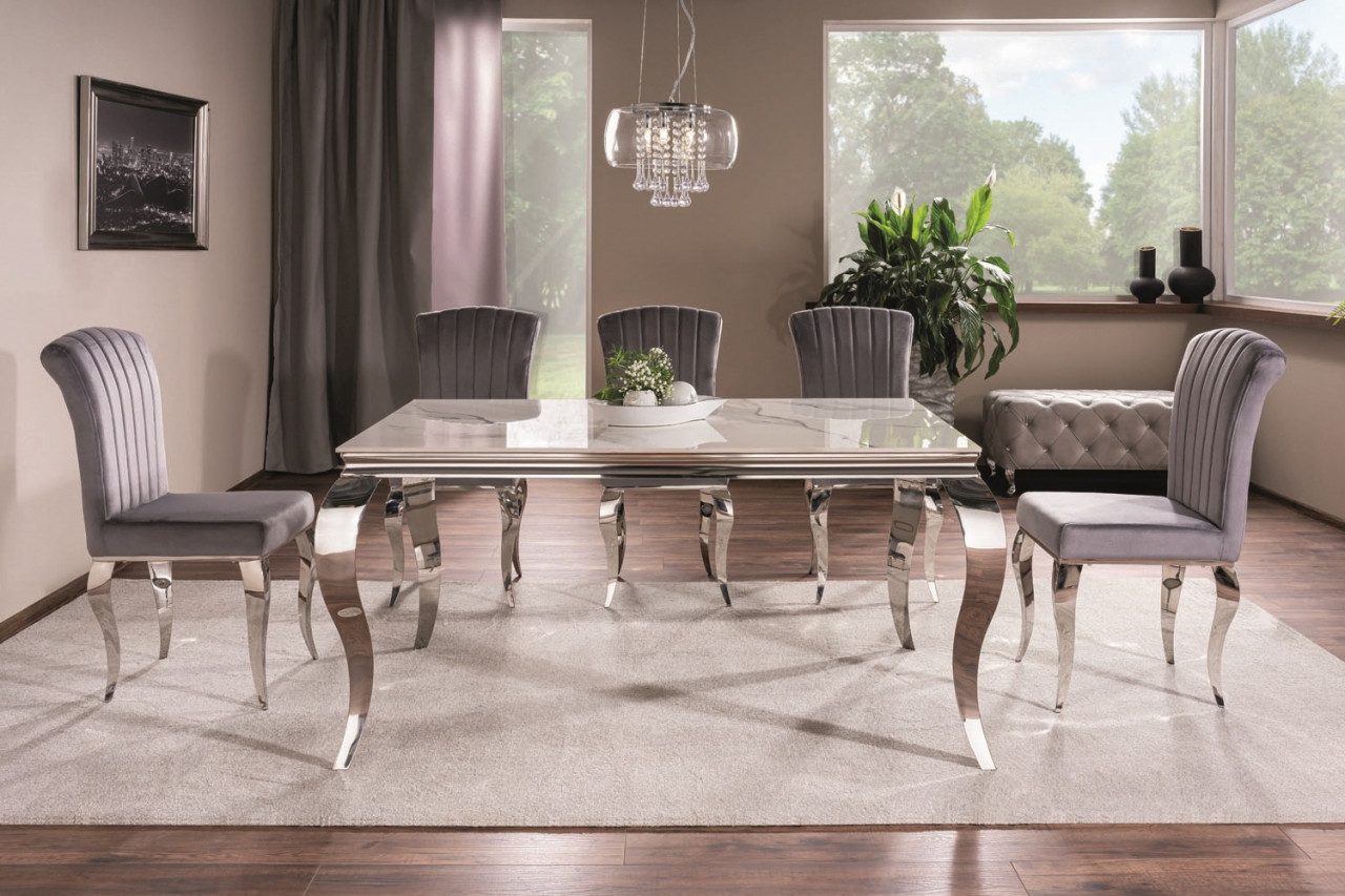 Poze Masa Ceramica Calacatta Prince alb/crom - l90 x L150 x h75 cm