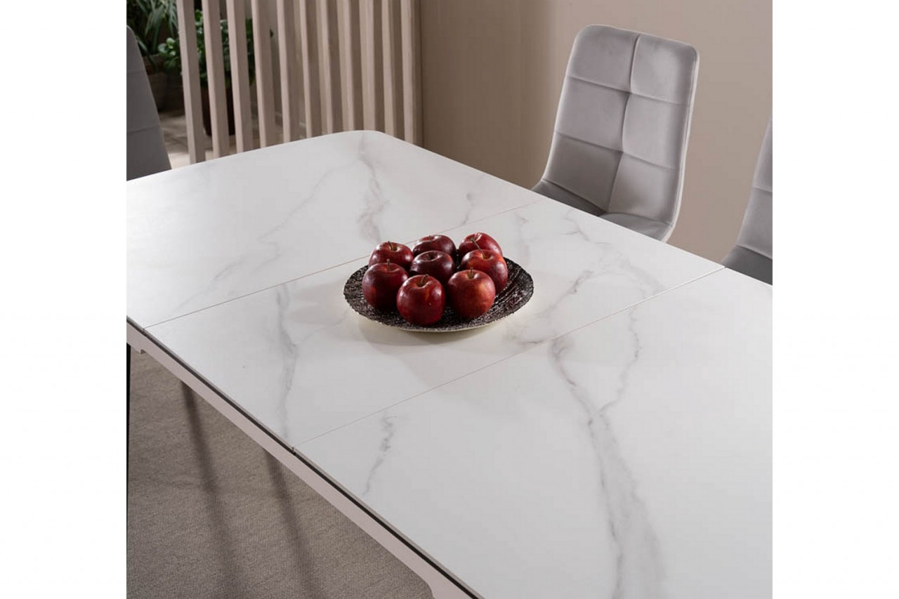 Poze Masa extensibila Apollo Ceramica marmura alba/negru mat - L120-160 cm