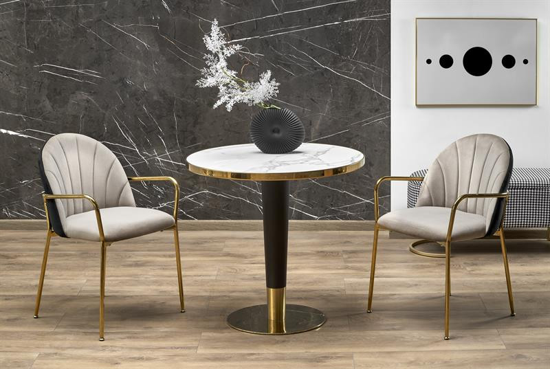 Masa morata marmura alba / auriu – Ø79 x h74 cm