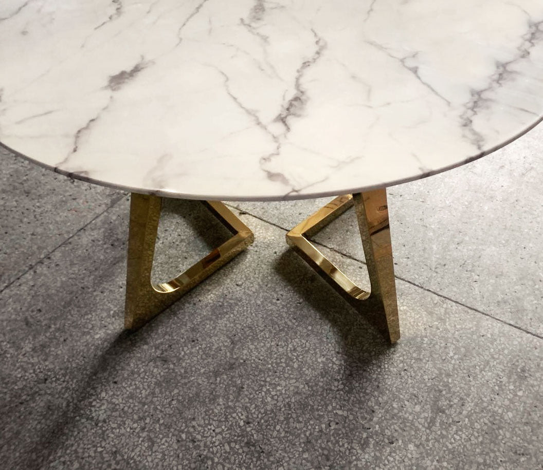 Poze Masa Veneto rotunda alb/gold marmura – H76 cm