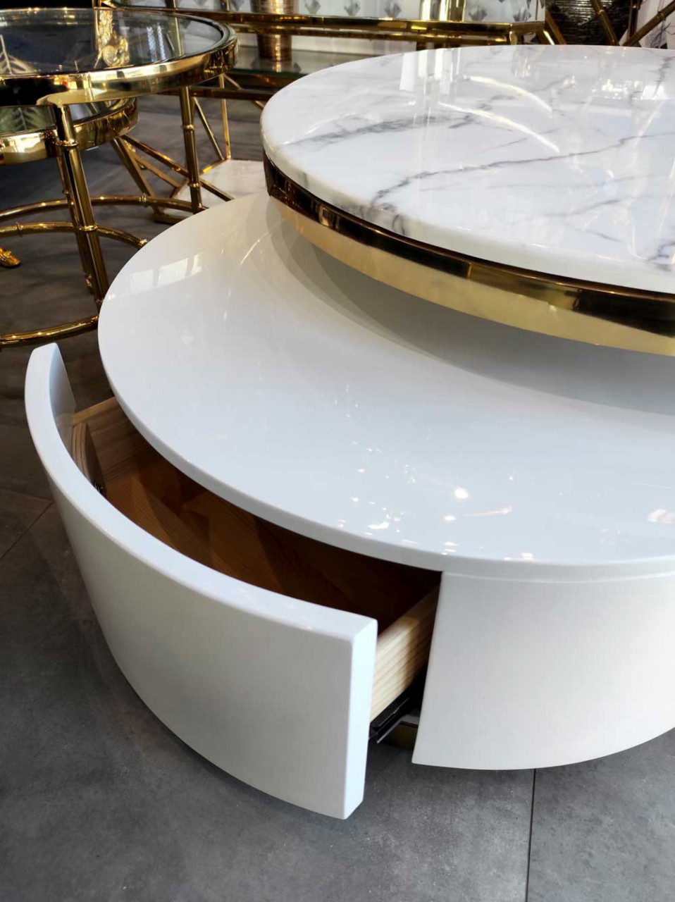 Poze Masuta de cafea Colmar alb/gold si marmura – H42 cm