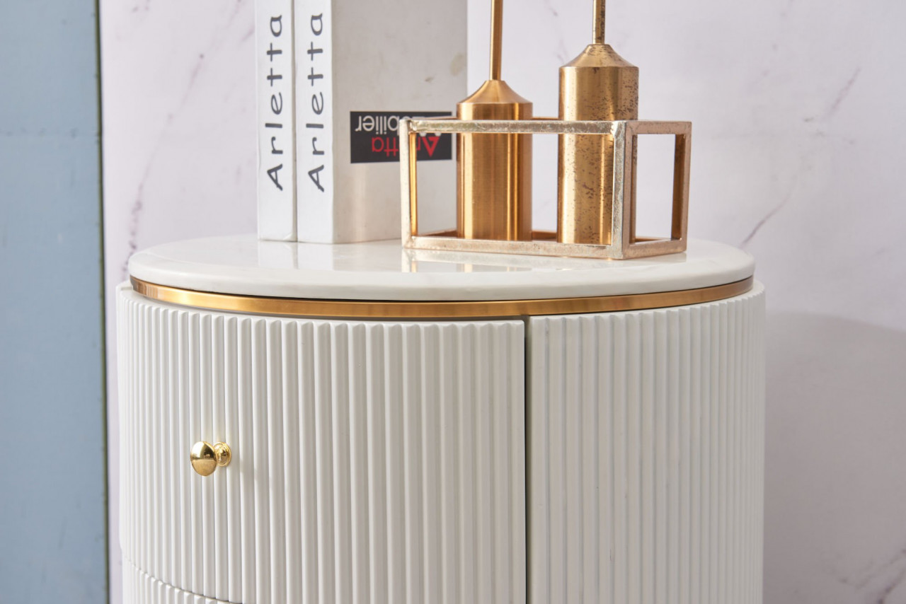 Poze Noptieră Alexis alb/gold si marmura – H58 cm