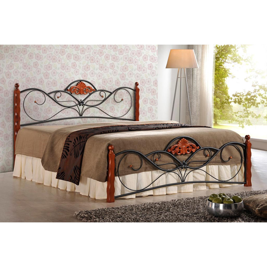 Poze Pat metal si lemn Valentina - 160x200 cm