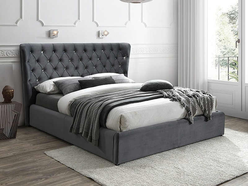 Poze Pat tapitat Carven Velvet Gri – 160 x 200 cm