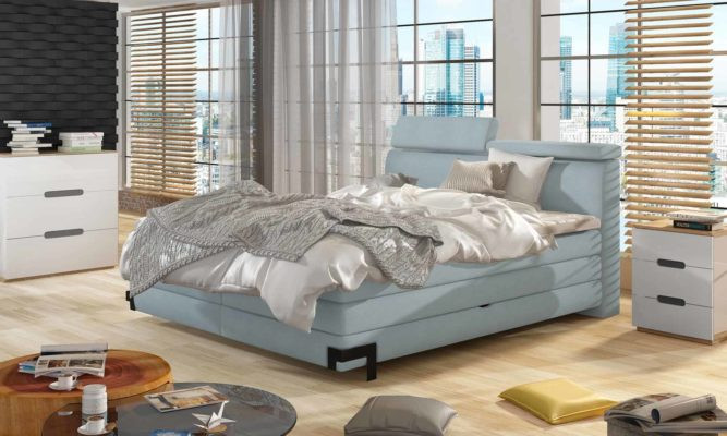 Poze Pat tapitat tip boxspring Kano – 160/200, L229 x l163 x h108/119 cm