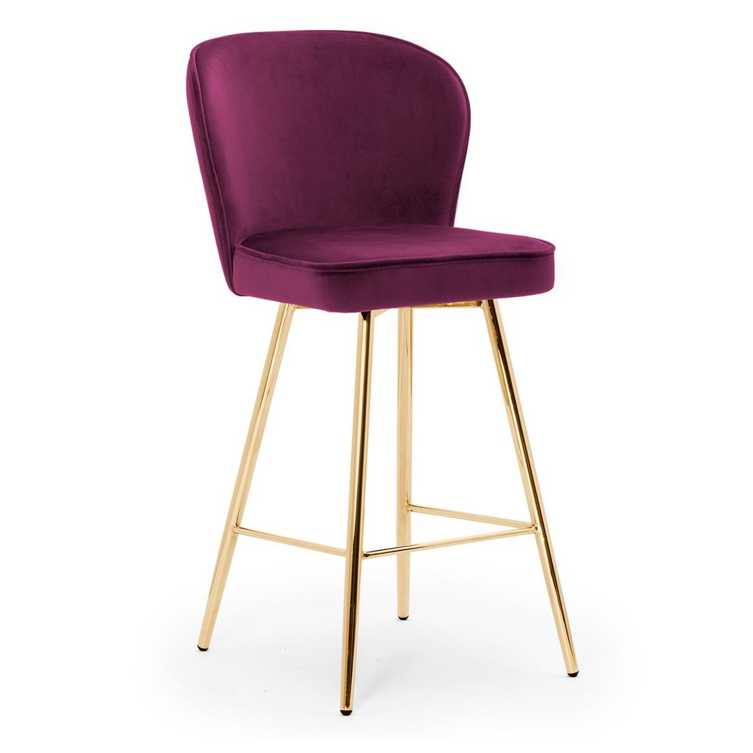 Poze Scaun de bar Aine burgundy picioare gold - H60 cm