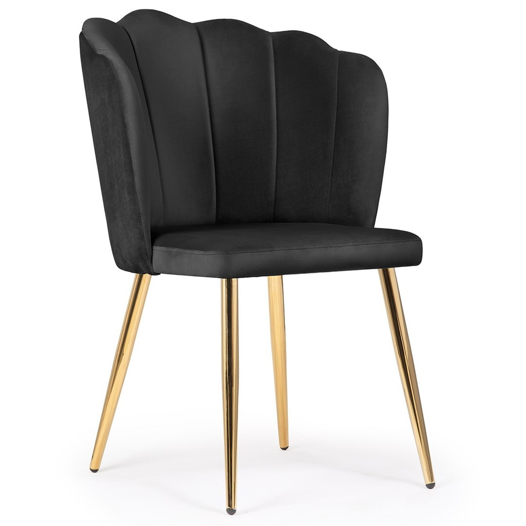 Poze Scaun tapitat Hilton negru picioare gold - H88 cm