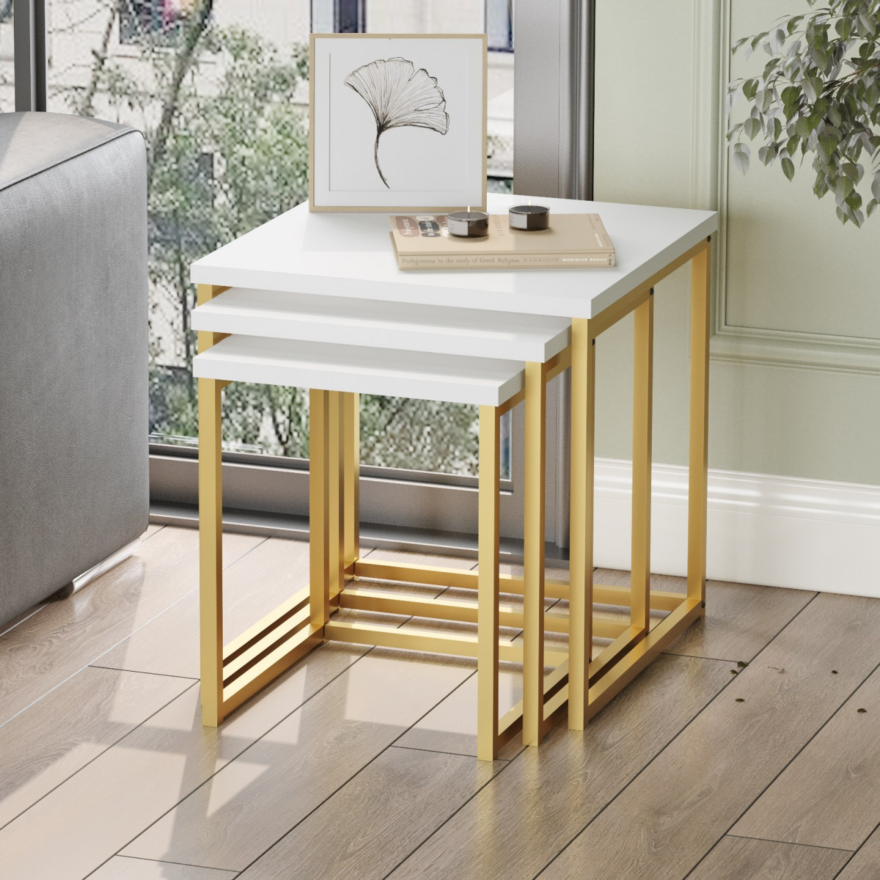 Poze Set 3 mese de cafea VG7-W alb / auriu