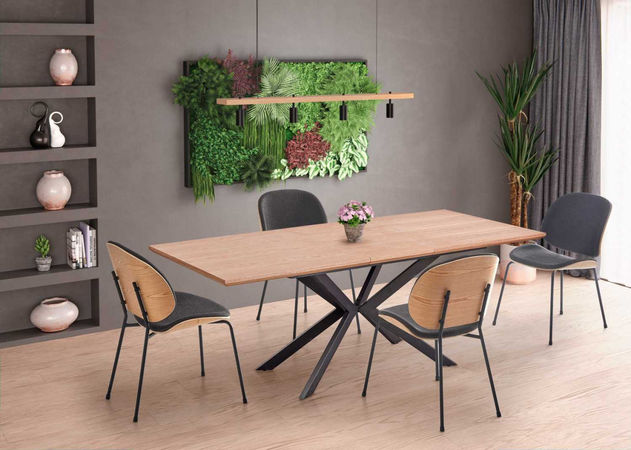 Poze Set masa extensibila Legarto L160-200 cm + 4 scaune K467 stejar natural/gri inchis