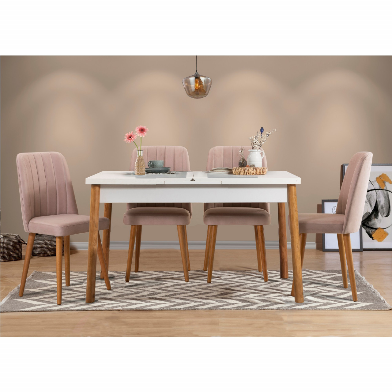 Poze Set masa extensibila si scaune (5 piese) Santiago White Stone