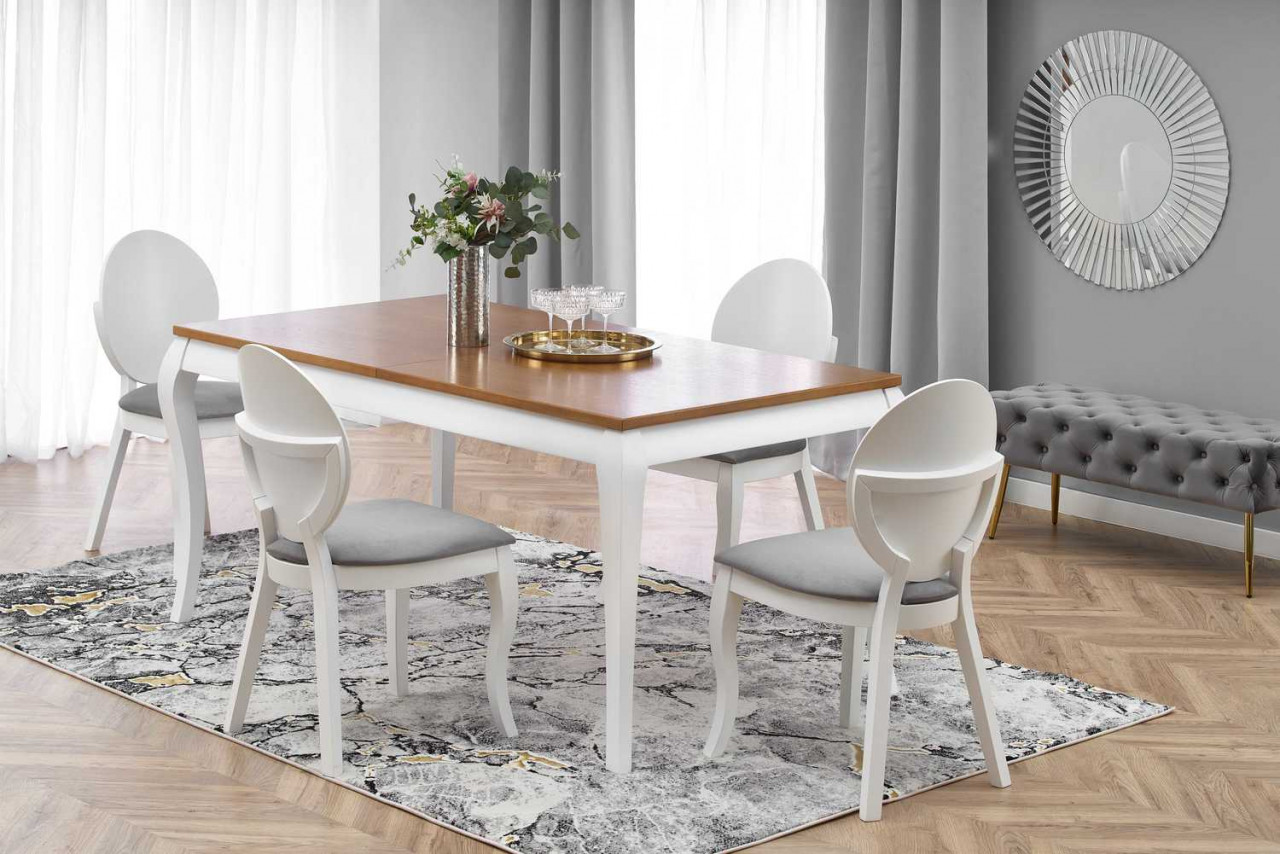 Poze Set masa extensibila Windsor stejar inchis/alb L160-240 cm + 4 scaune Velo gri/alb
