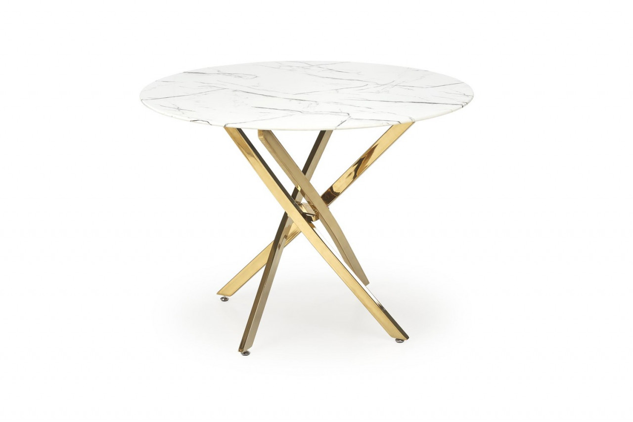 Poze Set masa rotunda Raymond 2 marmura alba + 4 scaune K517 velvet gri/auriu
