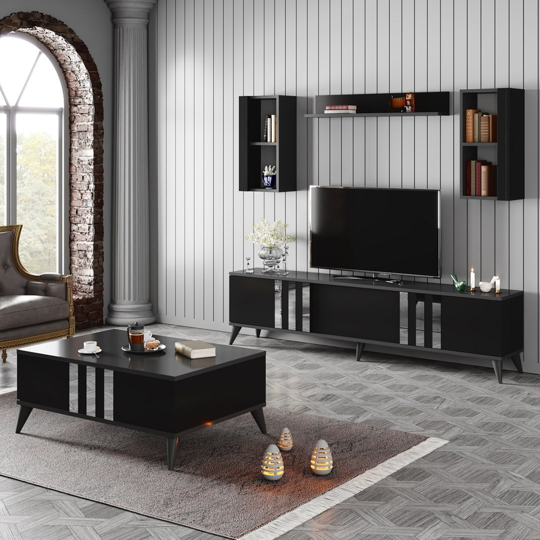 Set mobilier living Chrome antracit / negru