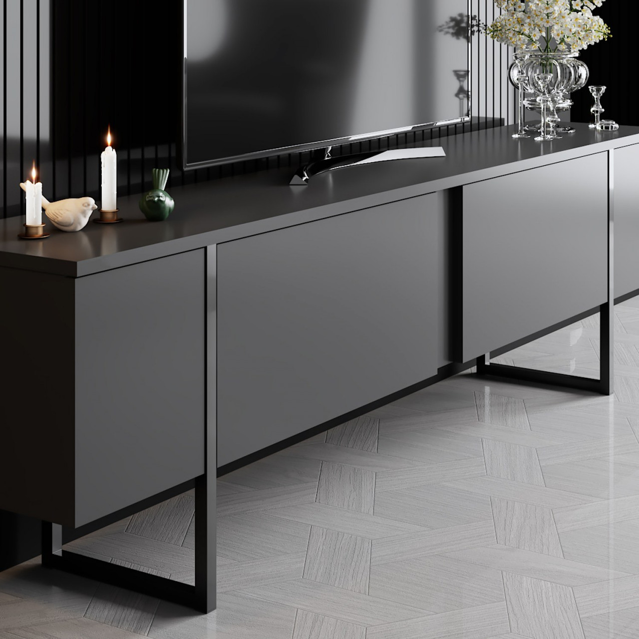 Poze Set mobilier living Luxe antracit/negru