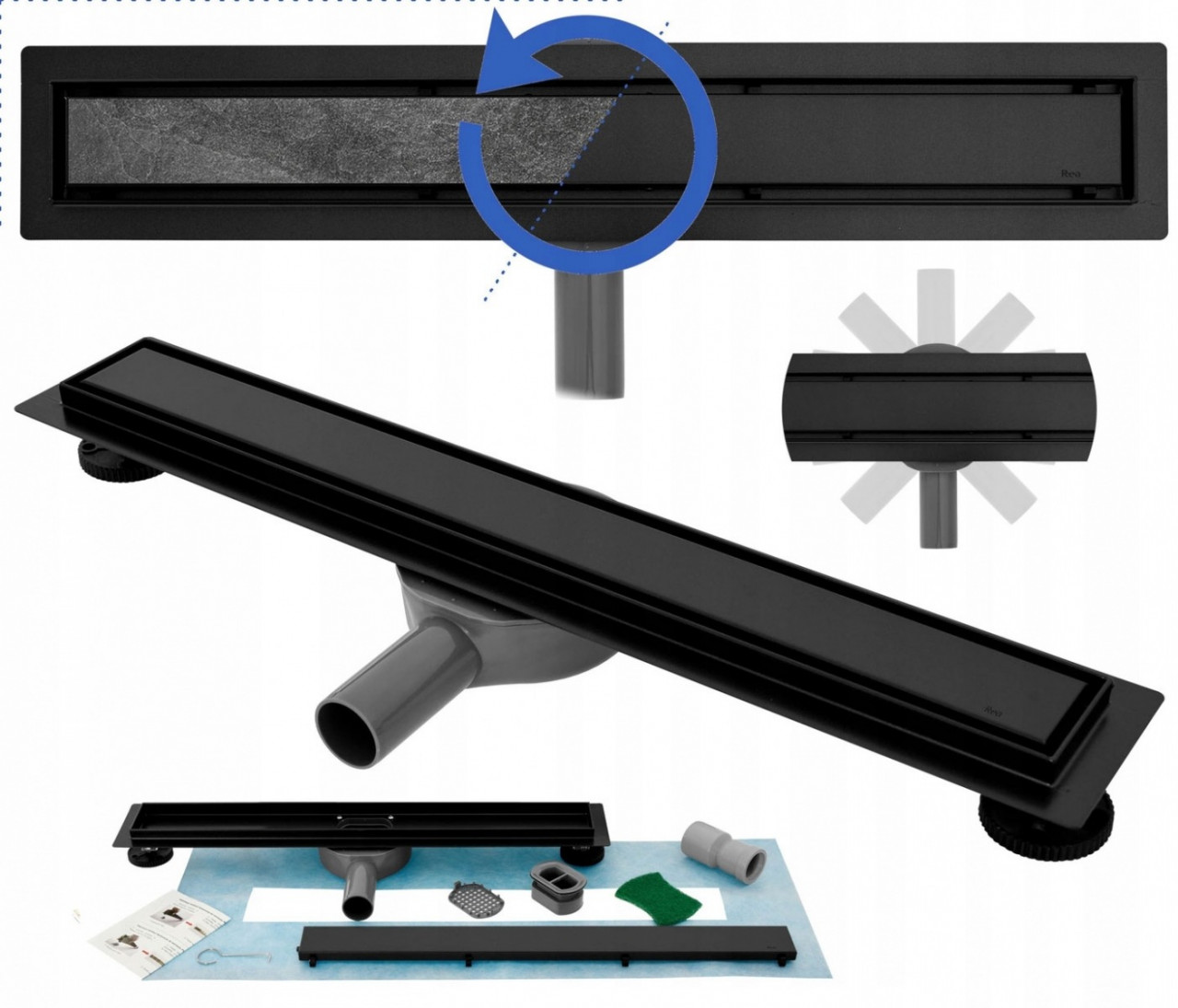 Poze Set rigola pentru dus cu capac Neo Slim Pure Negru - 70 cm