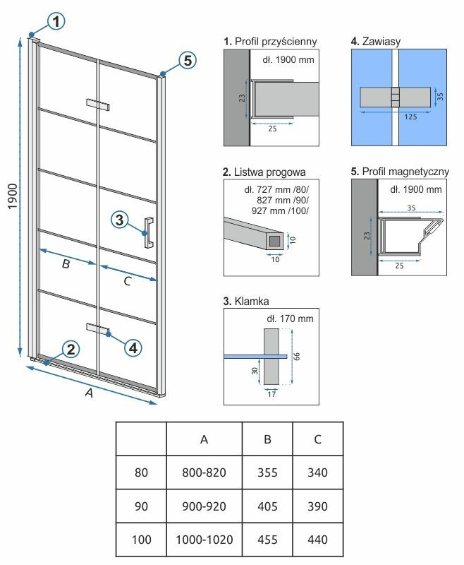 Poze Ușă pentru dus Molier sticla securizata – 100×190 cm