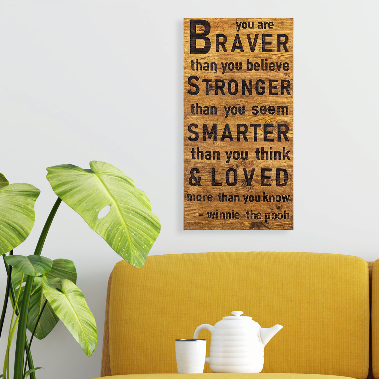Poze Accesoriu decorativ de perete din lemn Braver stronger smarter loved