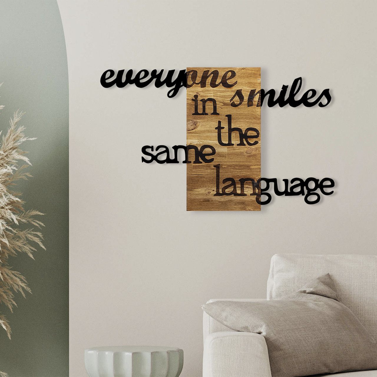 Poze Accesoriu decorativ de perete din lemn Everyone Smiles in The Same Language