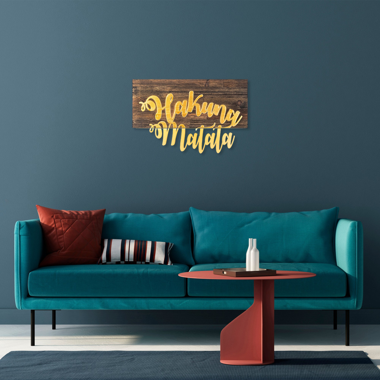 Poze Accesoriu decorativ de perete din lemn Hakuna Matata decor auriu