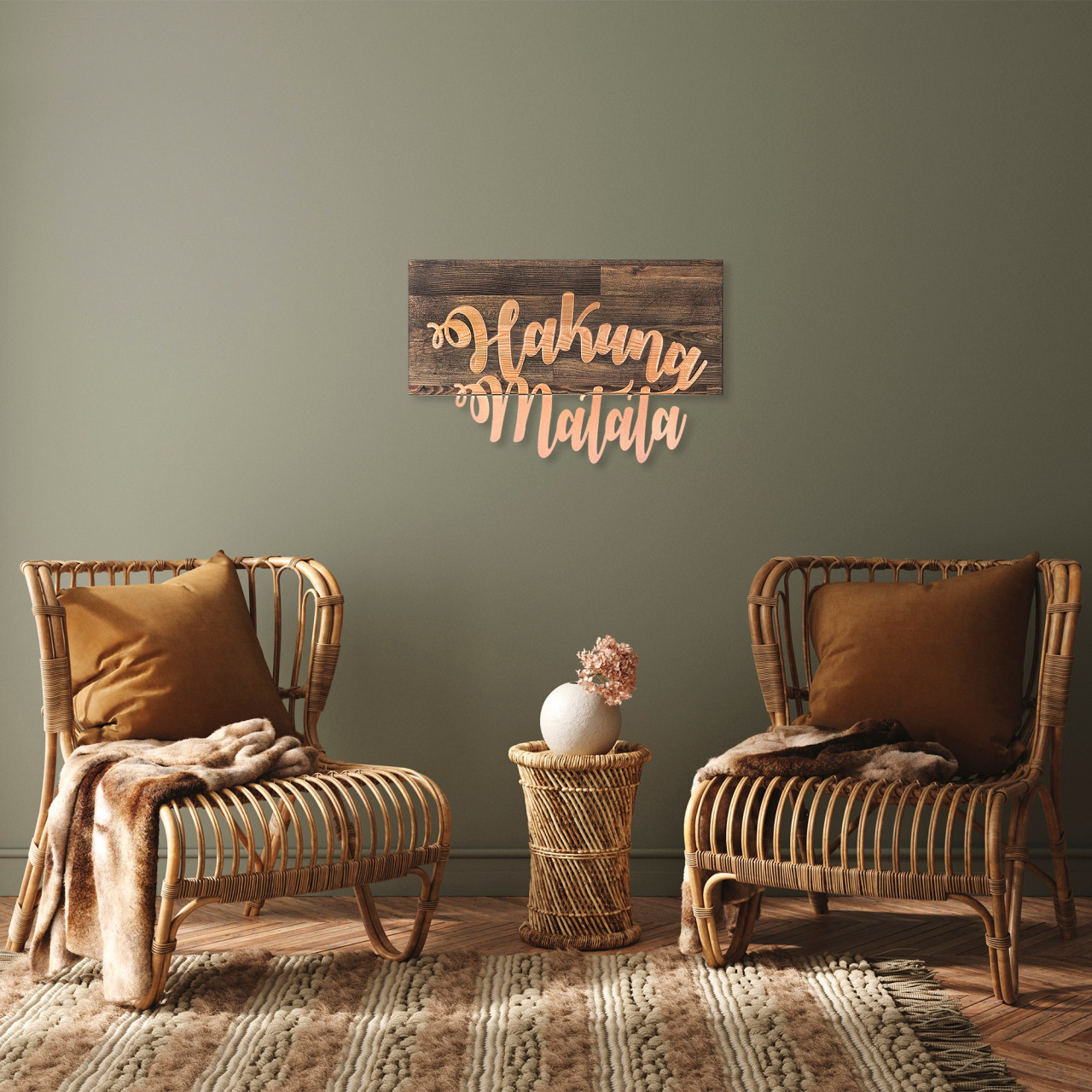 Poze Accesoriu decorativ de perete din lemn Hakuna Matata metal decor copper