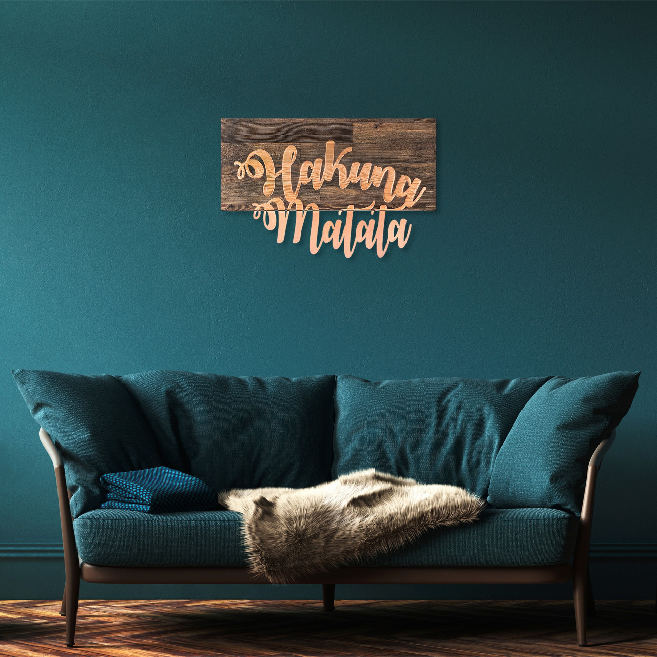 Poze Accesoriu decorativ de perete din lemn Hakuna Matata metal decor copper
