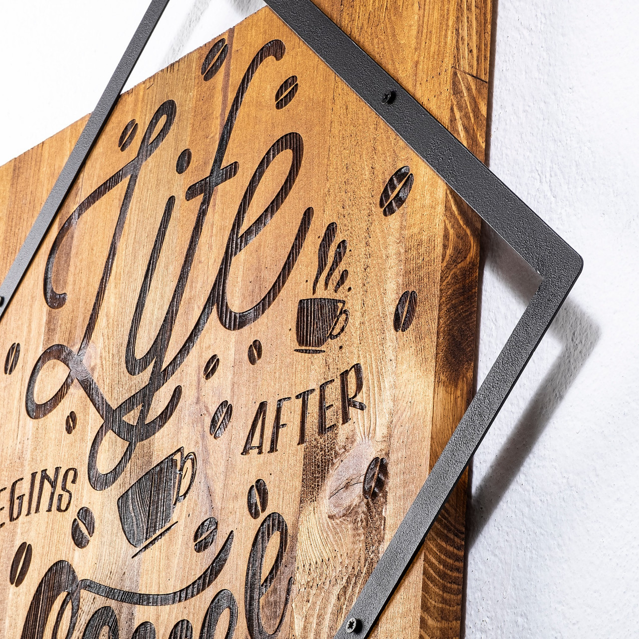 Poze Accesoriu decorativ de perete din lemn Life begins after coffee