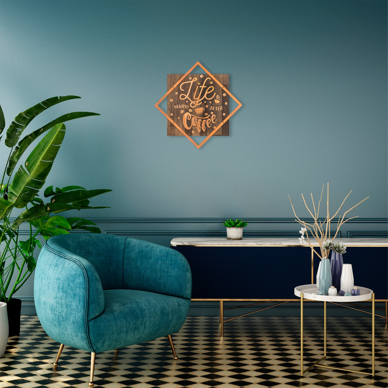 Poze Accesoriu decorativ de perete din lemn - Life begins after coffee