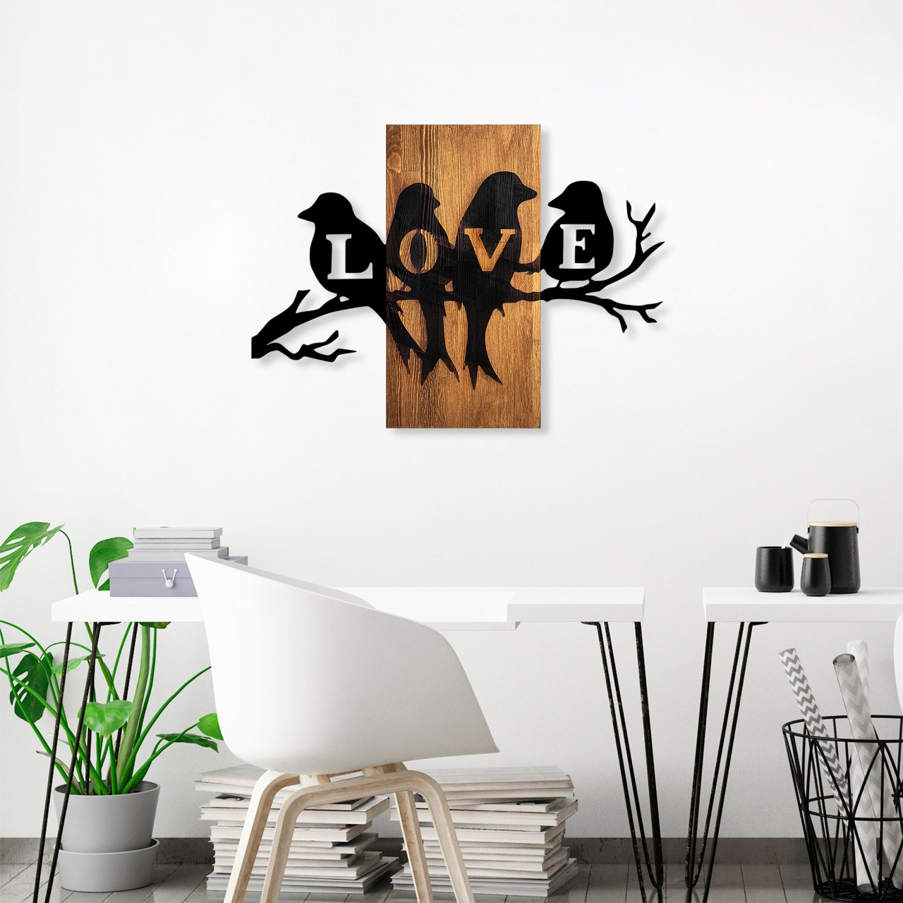 Poze Accesoriu decorativ de perete din lemn Love birds